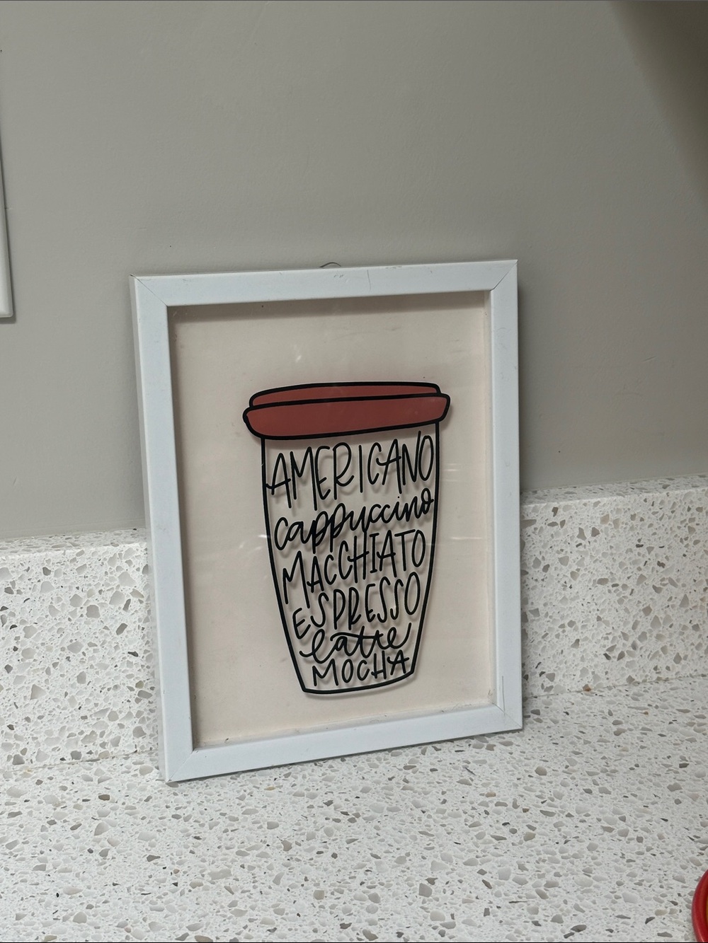 Framed Coffee Cup Wall Art Print in Terracotta Pink